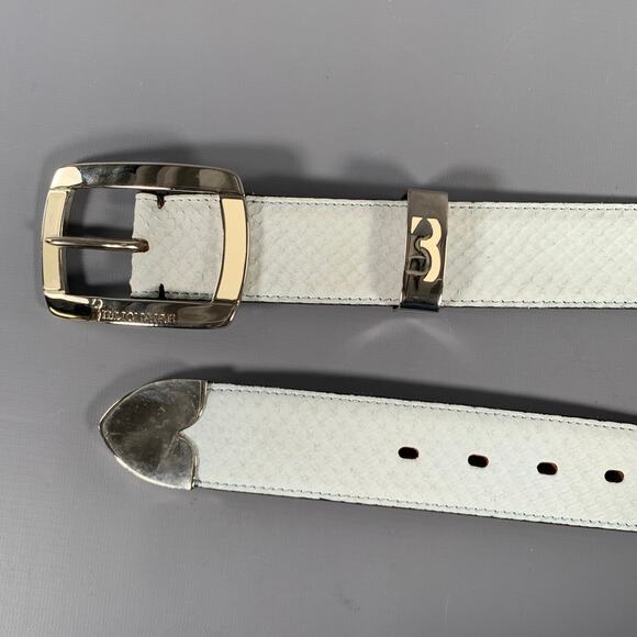 BILLIONAIRE COUTURE Size 40 Off White Textured Phython Skin Leather Belt - Picture 8 of 9